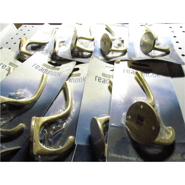 NYSTROM BRASS DOUBLE COAT HOOKS, QUANTITY 10