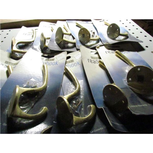 NYSTROM BRASS DOUBLE COAT HOOKS, QUANTITY 10