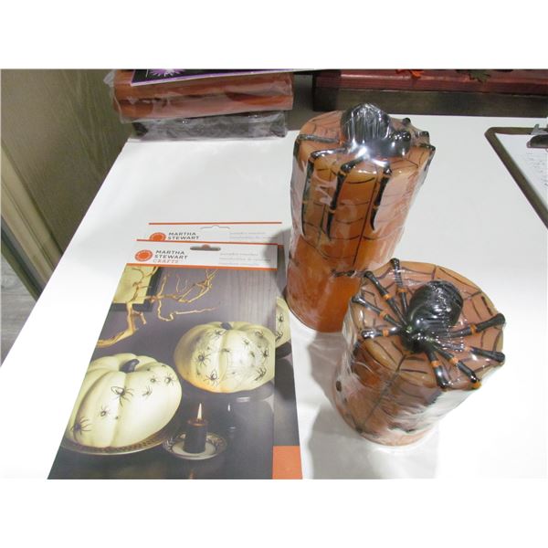 2 Halloween Spider Candles with 2 Pumpkin Transfers