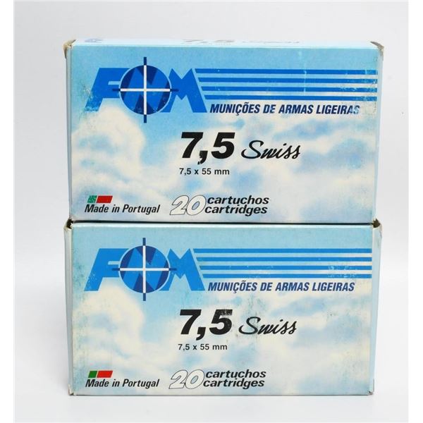 40 Rounds of FNM 7.5x55 Swiss Ammunition