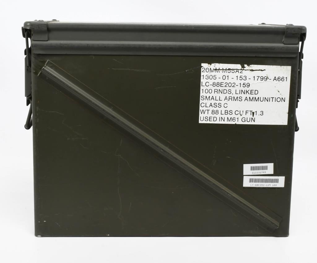 20mm Shell Container US Military 20mm Munitions Container, Metal Can OD