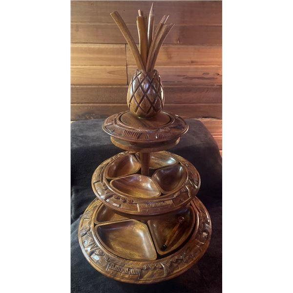 Stunning Decorative Teak Pinapple Party Platter 27T