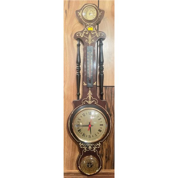 Vintage Barometer Wood w/ Brass Accents Wall Hanging