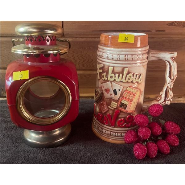 Vintage Rare Hurricane Lantern w/ Decorative Vegas Stein