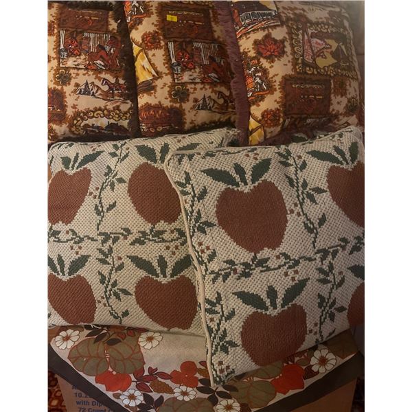 Assorted Fall Colored Throw Pillows & Tapestry