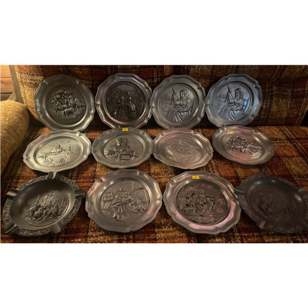 Pewter Plate & Ashtray Collection Vintage 12 Count
