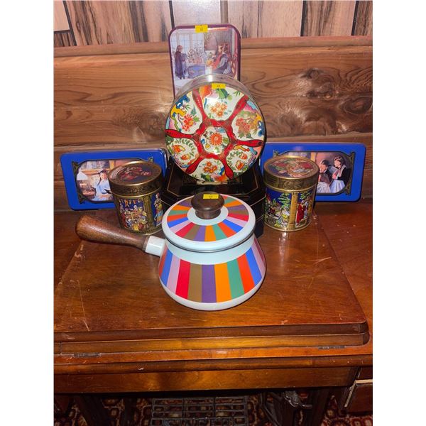 Sam Remo Japanese Made Decorative Pot w/ Assorted Tins