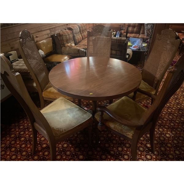 Vintage White Oak w/ Mustard Colored Velvet Upholstered Dinette Chairs & Round Dining Table 36Wx42T