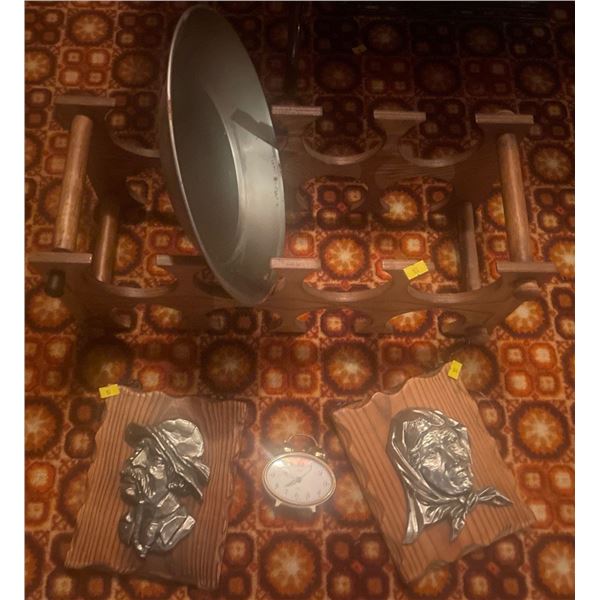 Wood Wine Organizer w/ Monroe Alarm Clock Decorative Wall Hangings & More