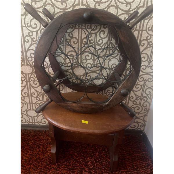 Wooden Wine Rack 7 Bottles w/ Wooden Foot Stool