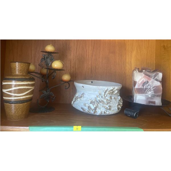 Ceramic Plant Pot w/ W. Germany Vase & Decorative Collectable Candle Holders