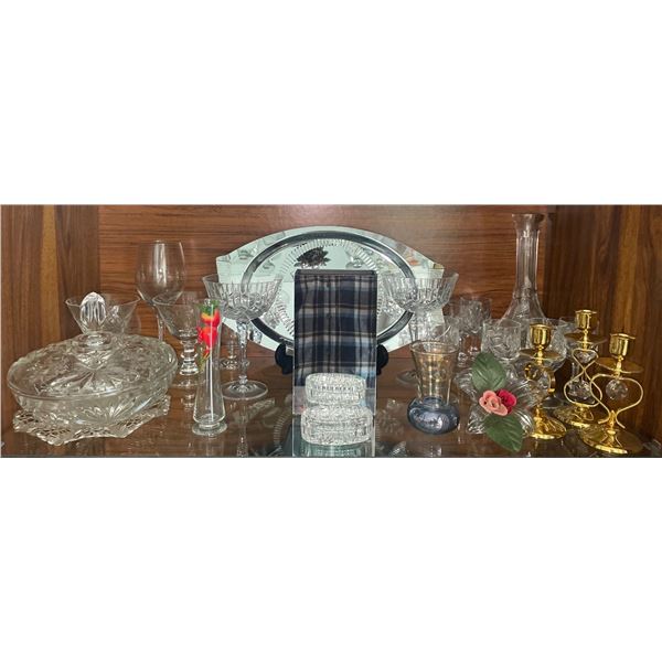 Assorted Crystal Stemware Golden Candle Holders Vases & More