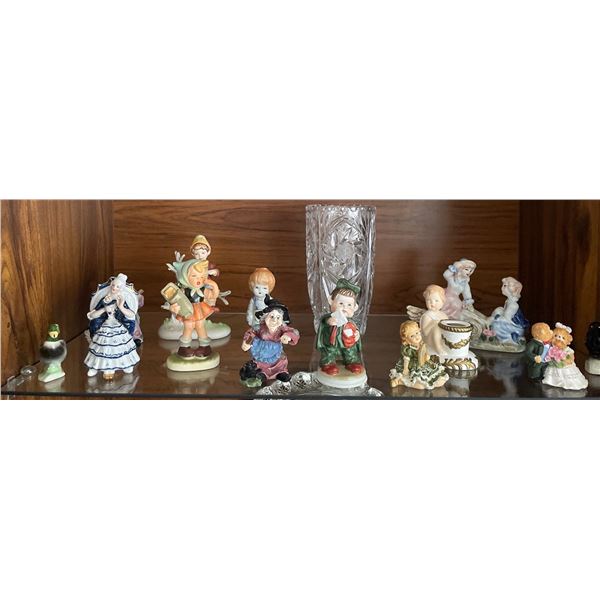 Decorative Crystal Vase w/ Vintage Figurine Collection