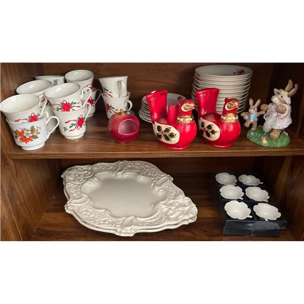 Classic Ceramic Platter w/ Seasonal Mugs and Decorative Collectables