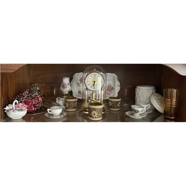 Floral Printed China Serving Pieces Vintage Clock & More