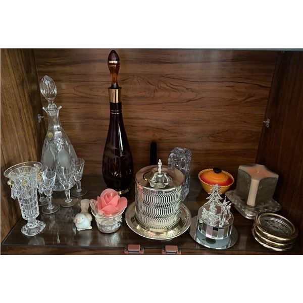 Vintage Decanter Collection w/ Assorted Stemware & Candle Ambience