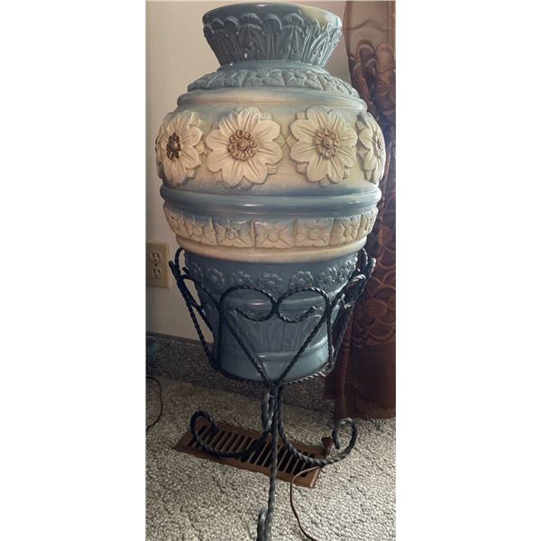 Large Ceramic Vase w/ Decorative Metal Stand 33 T