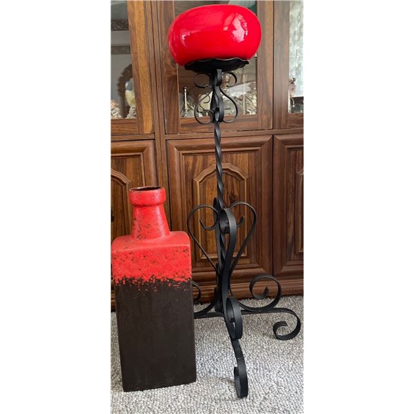 Metal Decorative Candle Stand w/ Red Bowl And Collectable Clay Jug 35 T
