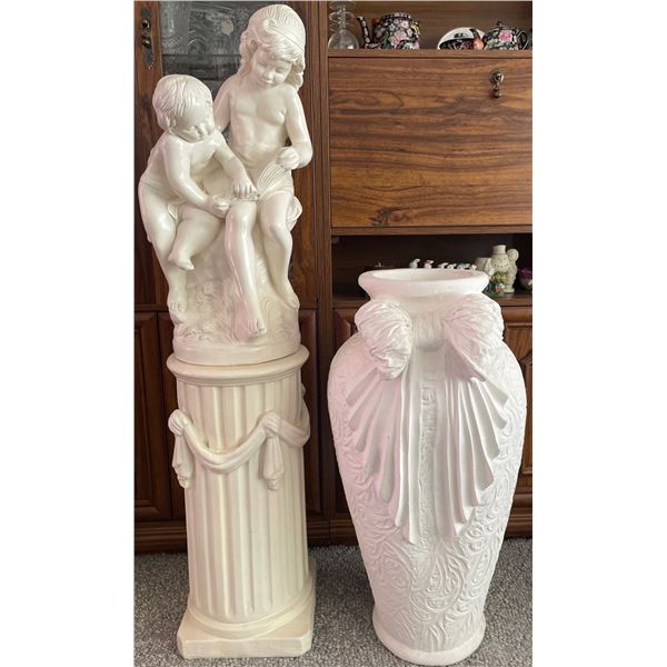 Decorative Pedestal Children Statue & Large Vase 36T