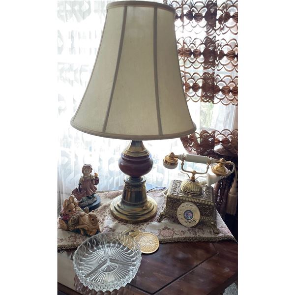 Vintage Brass Bottom Landline Phone w/ Lamp  Crystal Candy Dish & More