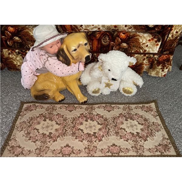 Baby Replica Doll w/ Ceramic Vintage Dog Statue & More