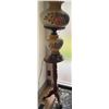 Image 1 : Antique Floral Print Lamp w/ Hand Carved Wood Stand 44T