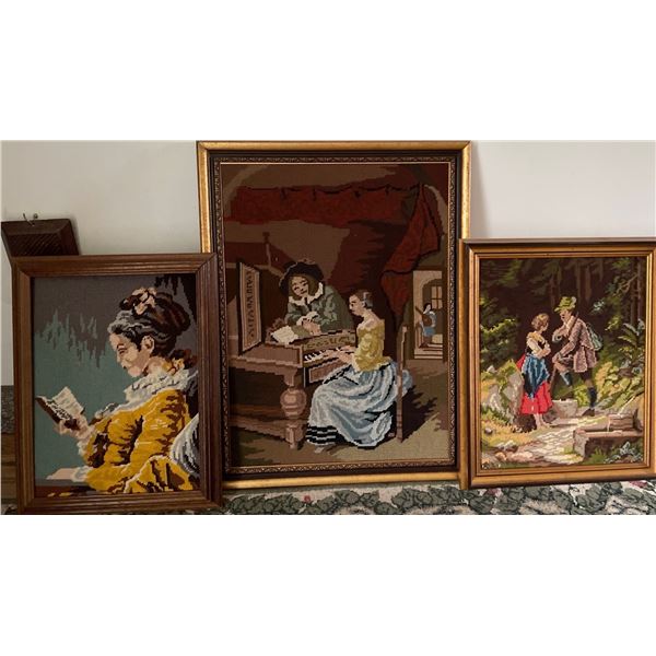 Trio of Vintage Embroidered Art Pieces 26x31