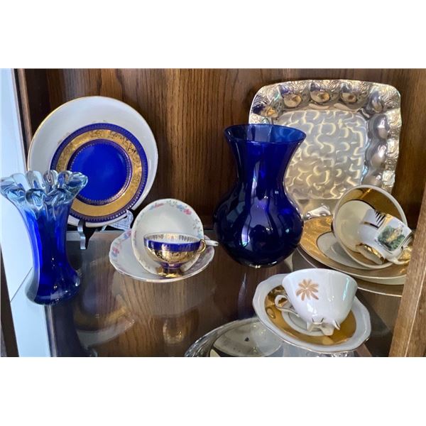 Royal Blue & Chrome Serving Dishes Vases Tea Cups Platters & More