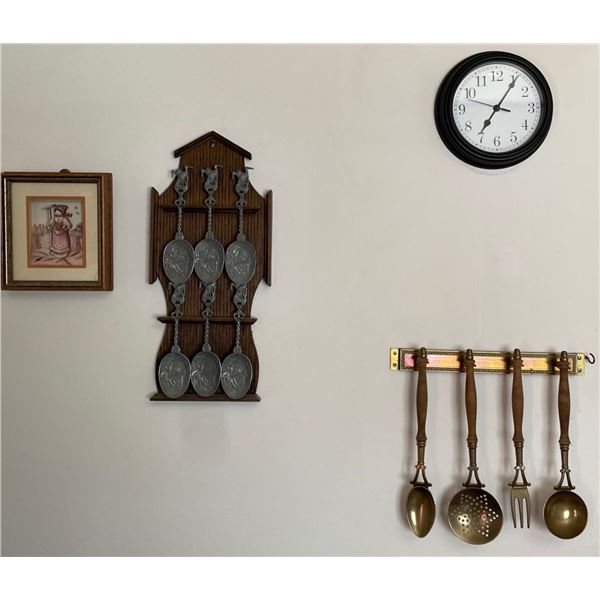 Decorative Wall Hangings PEWTER Spoons Clock & More