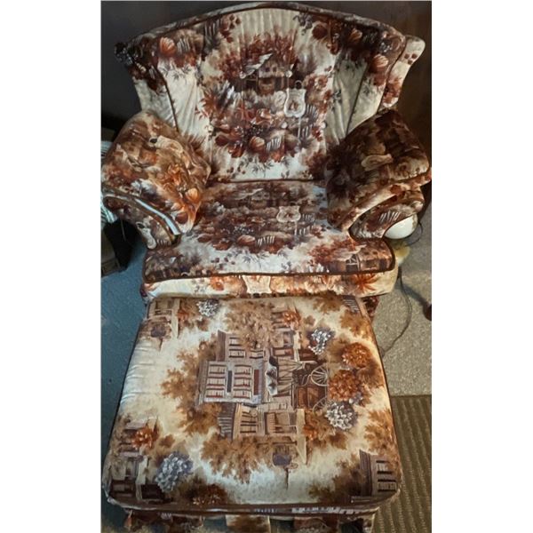Velvet Vintage Accent Chair w/ Ottoman 36x56x41