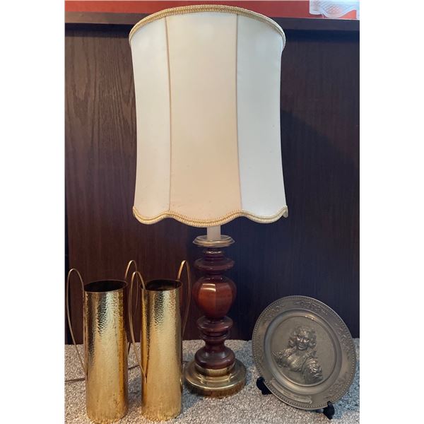 Decorative Lamp with German Pewter Collectable Plate & More