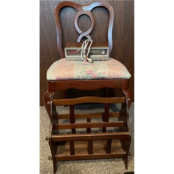 Wood w/ Upholstery Dining Chair Magazine Rack Alarm Clock