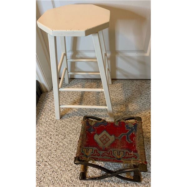 Victorian Metal Stool & White Wood Stool
