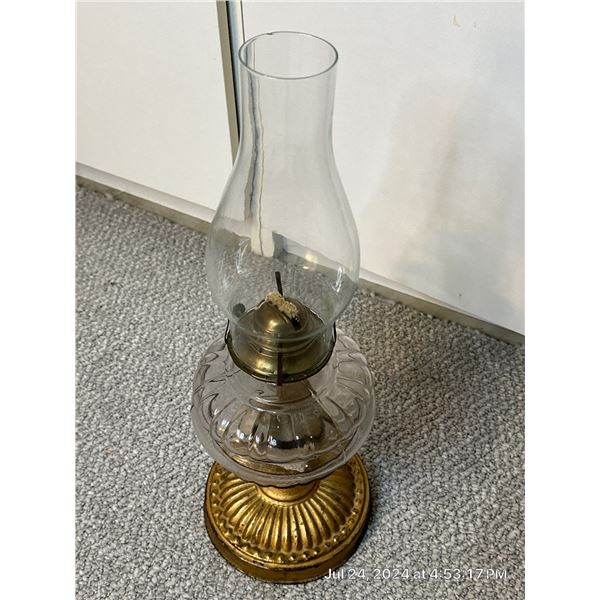 Glass & Gold Leaf Over Metal Oil Lamp