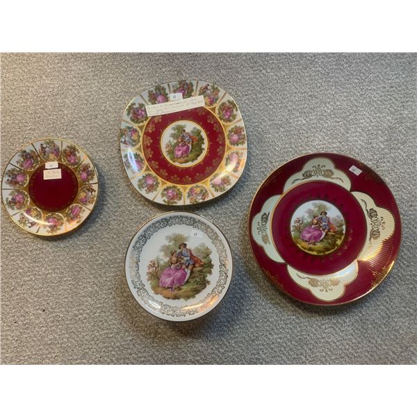 Set of decorative plates, 22 carat gold, red; B & co. Limoges France, Dresden crown, Bavaria