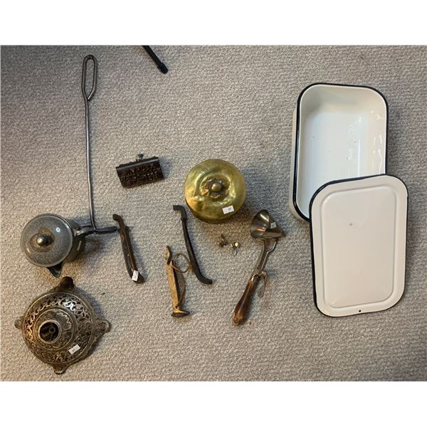 Antique Kitchen tools (Ice cream scoop, etc), and "simplex watchclock station"