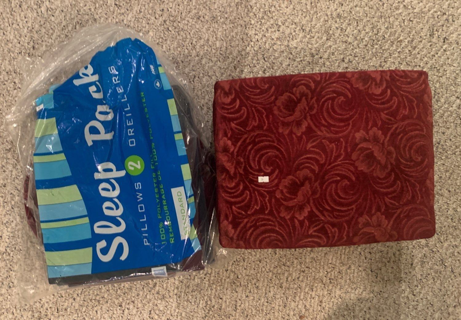 Set of an antique wooden stool with a red velvet top, including various ...