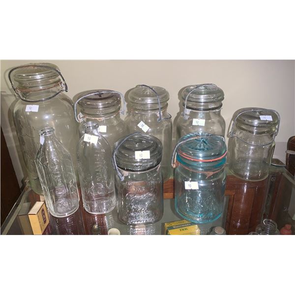 various jars and measuring jars including prefect seal and pyrex.