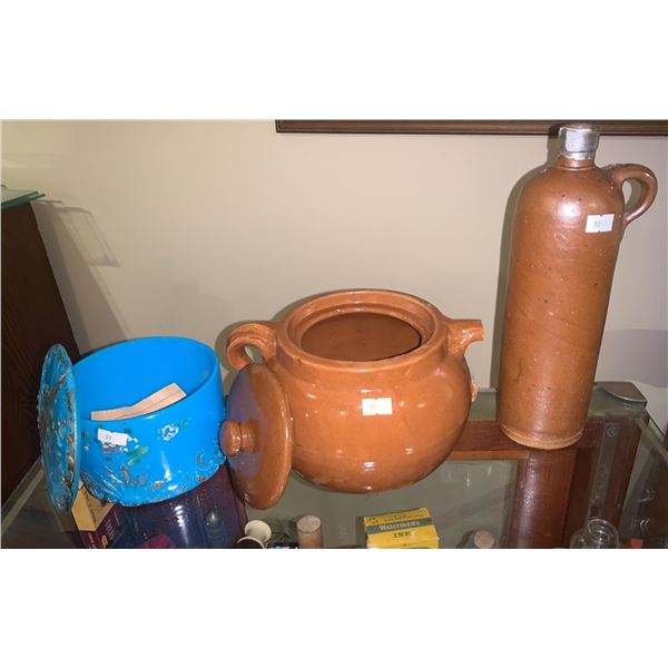 Various ceramic jars and containers (one handle is broken)