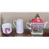 Image 1 : China; teapot, Sadler Made in England 'Championships'; broken cup, porcelain globe pottery co pitche