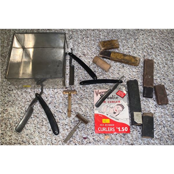 Antique razors and shaving items
