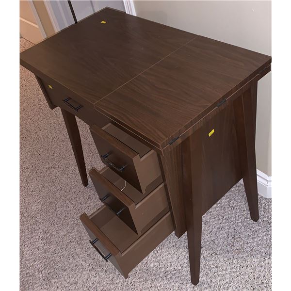 Vintage wooden desk with cabinets AND built in vintage sewing machine (30W, 17D, 30T)