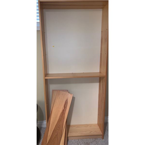 Tall Wooden shelving unit; has 4 wooden slabs; 36W; 11D; 80T