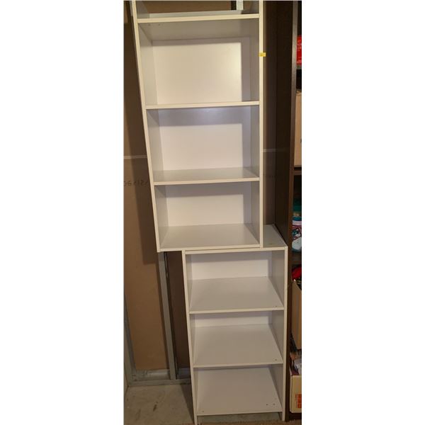 Set of 2 white shelving units; 17W, 13D, 35T each