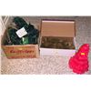 Image 1 : Set of Christmas decorations; fake pinecone box, wax tree, box full of lights