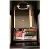 Image 4 : Large black file cabinet; works, has a set of 3 keys; office contents included; 18W, 27D, 52T