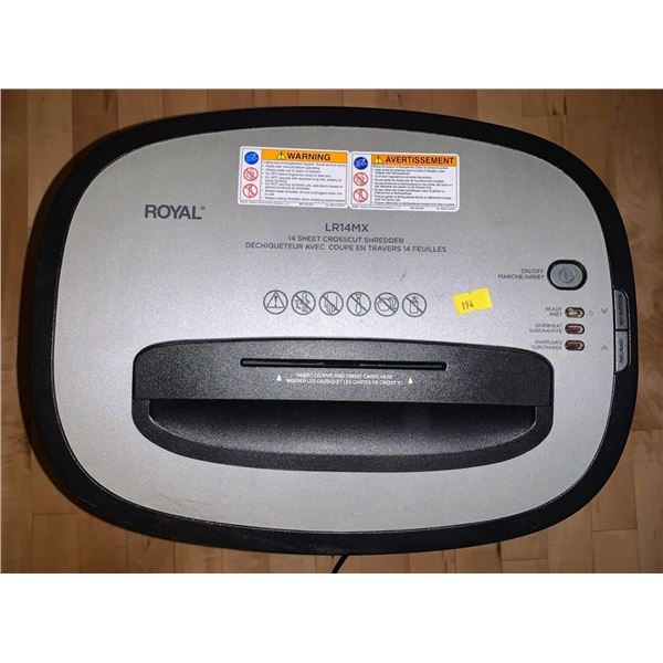 Shredder with rollers; Royal, 14 sheet cross cut shredder