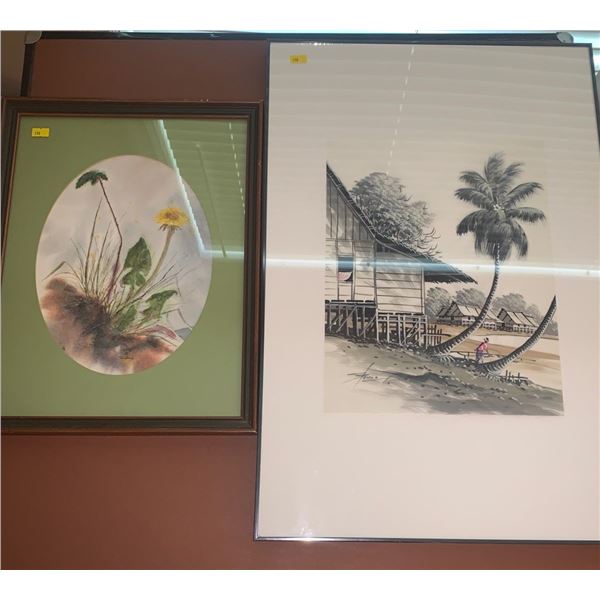 2 art pieces plus plastic frame(24W, 36T); One by Wieferich (13W, 18T) one illegible (18W, 26T)