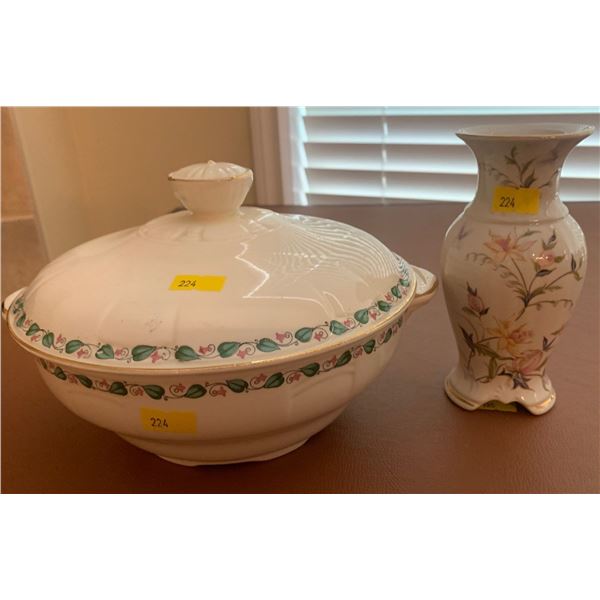 Crescent ivory George Jones + Sons dish circa 1910-1920, plus Royal Winton ceramic vase