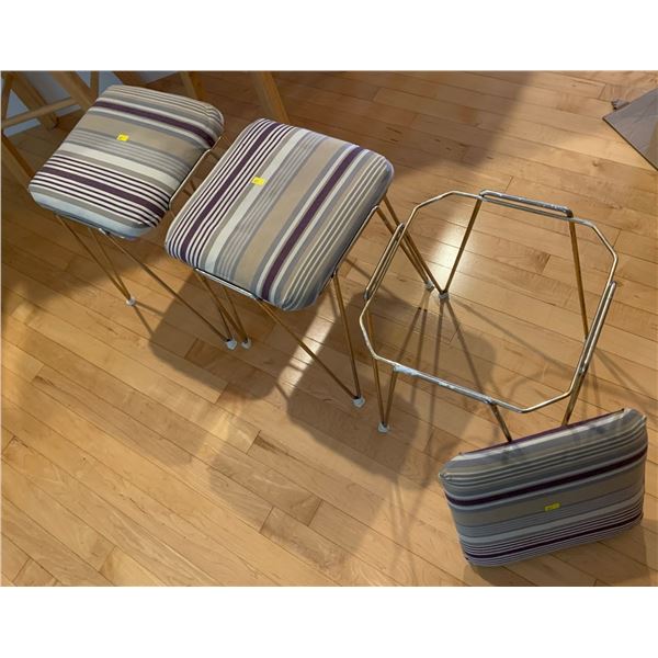 Set of 3 short stools; the cushion comes off one of the stools; 12W, 13D, 17T